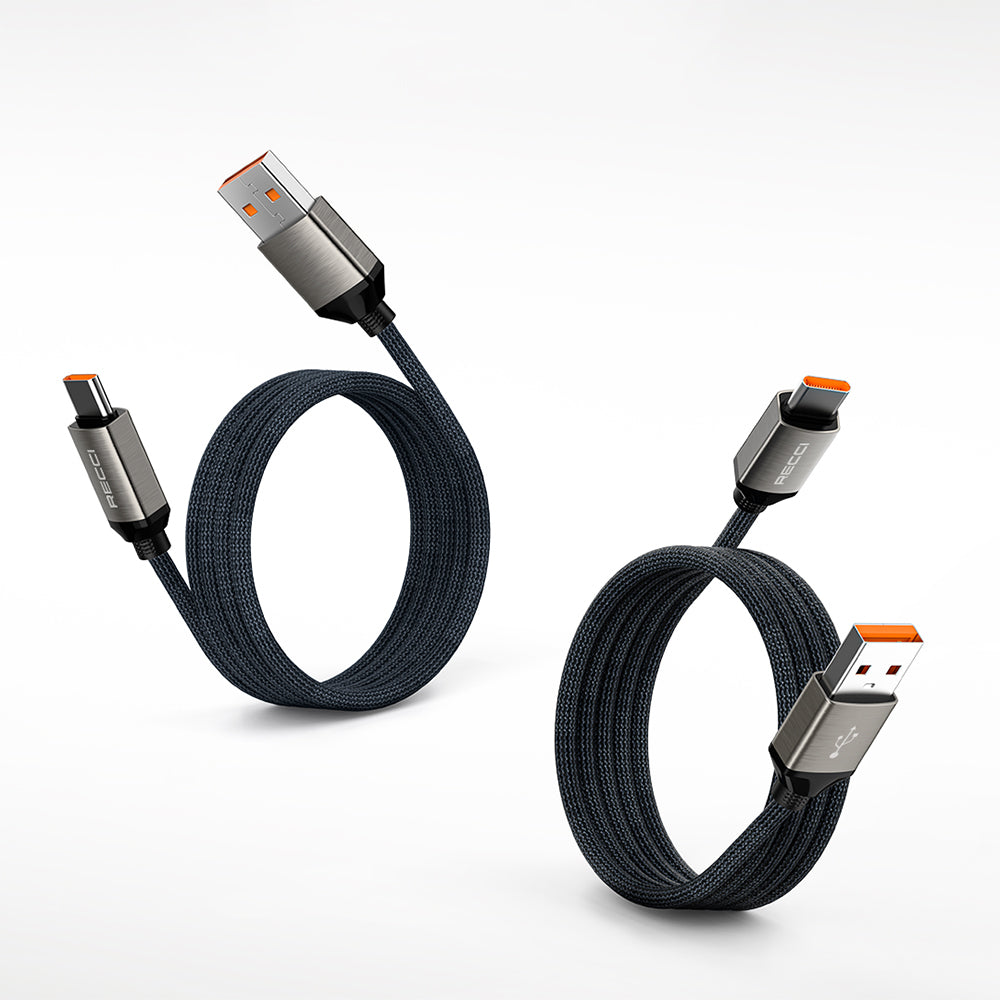 Recci RS35C USB-A to Type-C Örgü Tasarımlı Hızlı Şarj Özellikli Data ve Şarj Kablosu 1M Gri