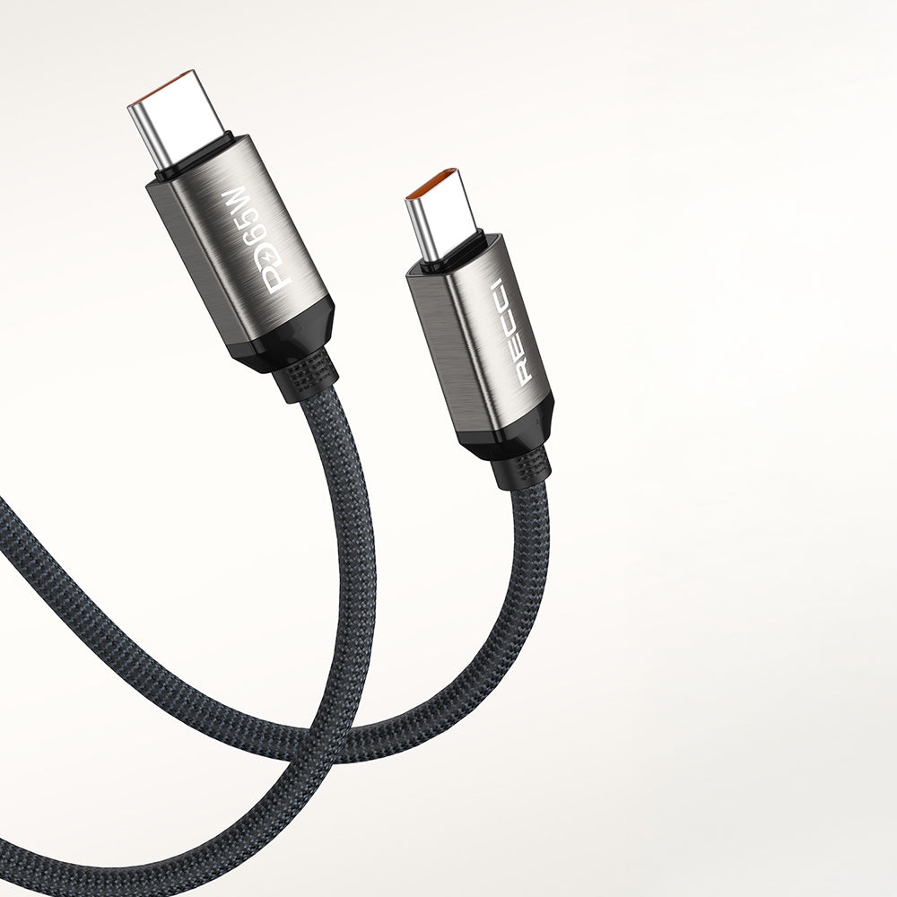 Recci RS35CC Type-C to Type-C PD 65W Örgü Tasarımlı Hızlı Şarj Özellikli Data ve Şarj Kablosu 1M Gri