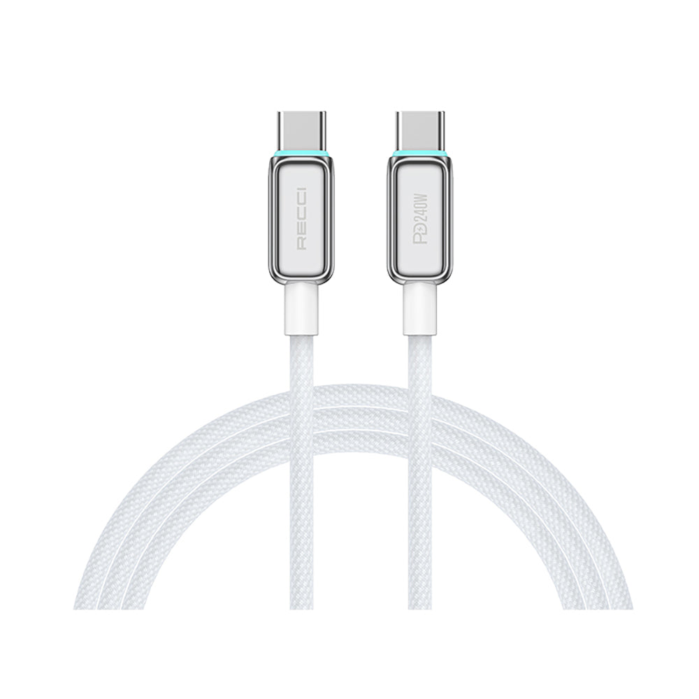 Recci RS42CC Lamp Display Serisi Type-C to Type-C PD 240W Hızlı Şarj Özellikli Data ve Şarj Kablosu 1.5M Gümüş