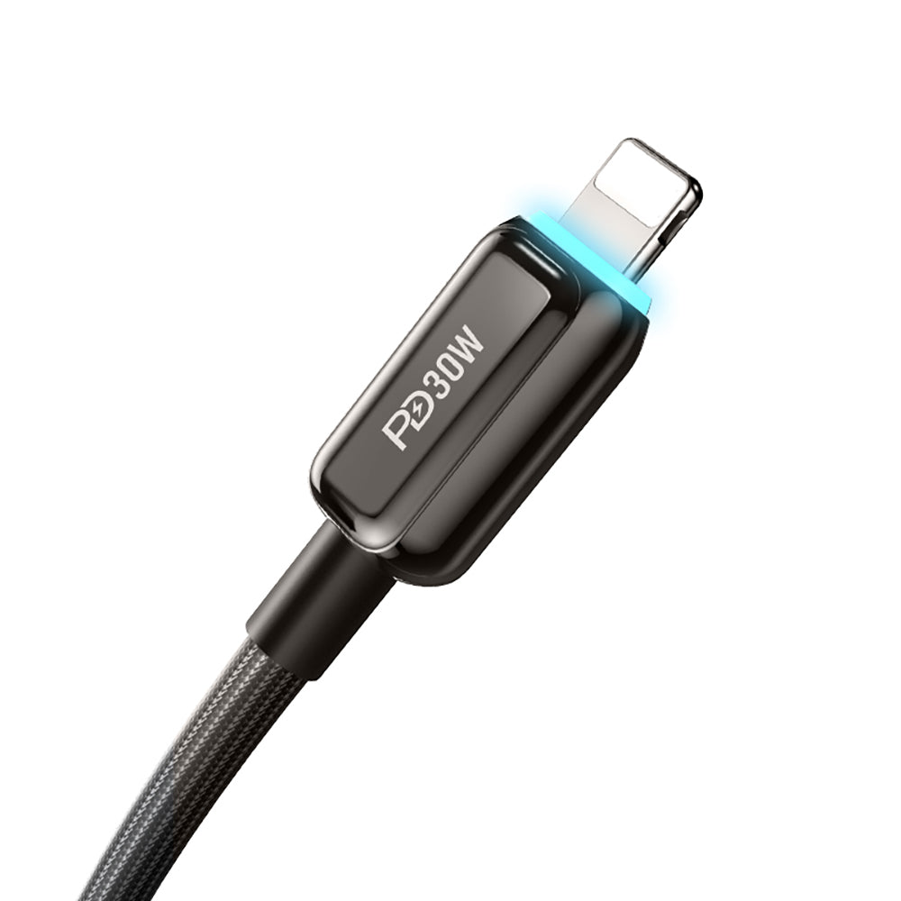 Recci RS42CL Lamp Display Serisi Type-C to Lightning PD 30W Hızlı Şarj Özellikli Data ve Şarj Kablosu 1.5M Siyah