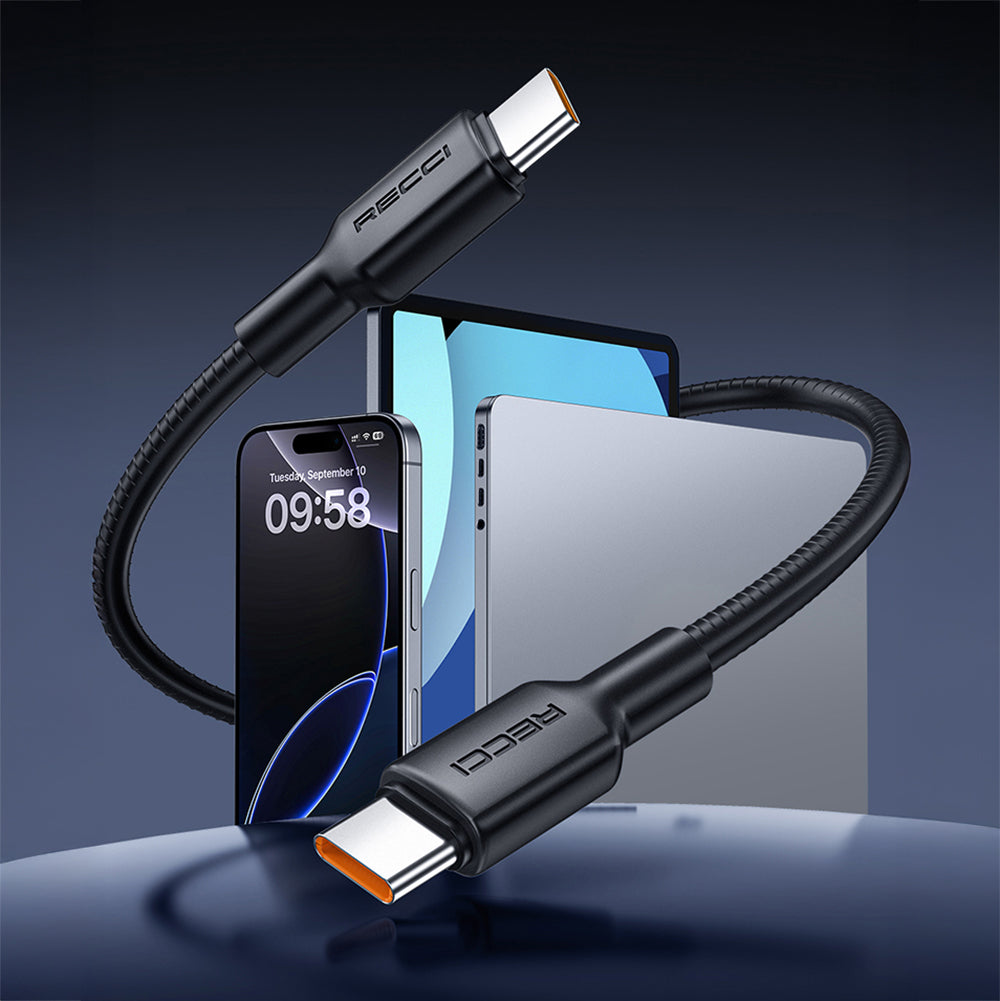 Recci RS46CL Type-C to Lightning PD 30W Hızlı Şarj Özellikli Data ve Şarj Kablosu 1.2M Siyah