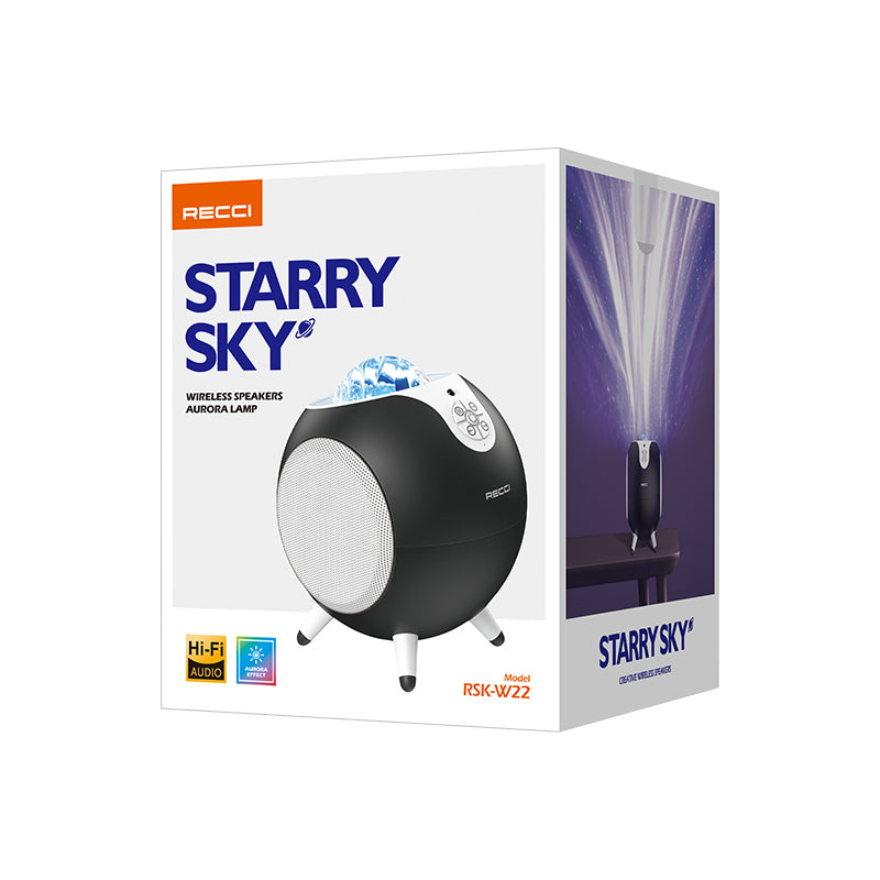 Recci RSK-W22 Starry Sky Serisi Hi-Fi Aurora Lambalı Wireless Bluetooth 5.2 Speaker Hoparlör 10W Siyah