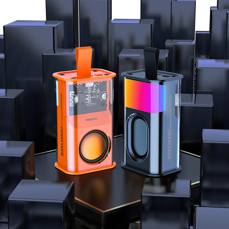 Recci RSK-W30 Mars Serisi Hi-Fi RGB Işıklı Wireless Bluetooth 5.3 Speaker Hoparlör 500mAh Turuncu