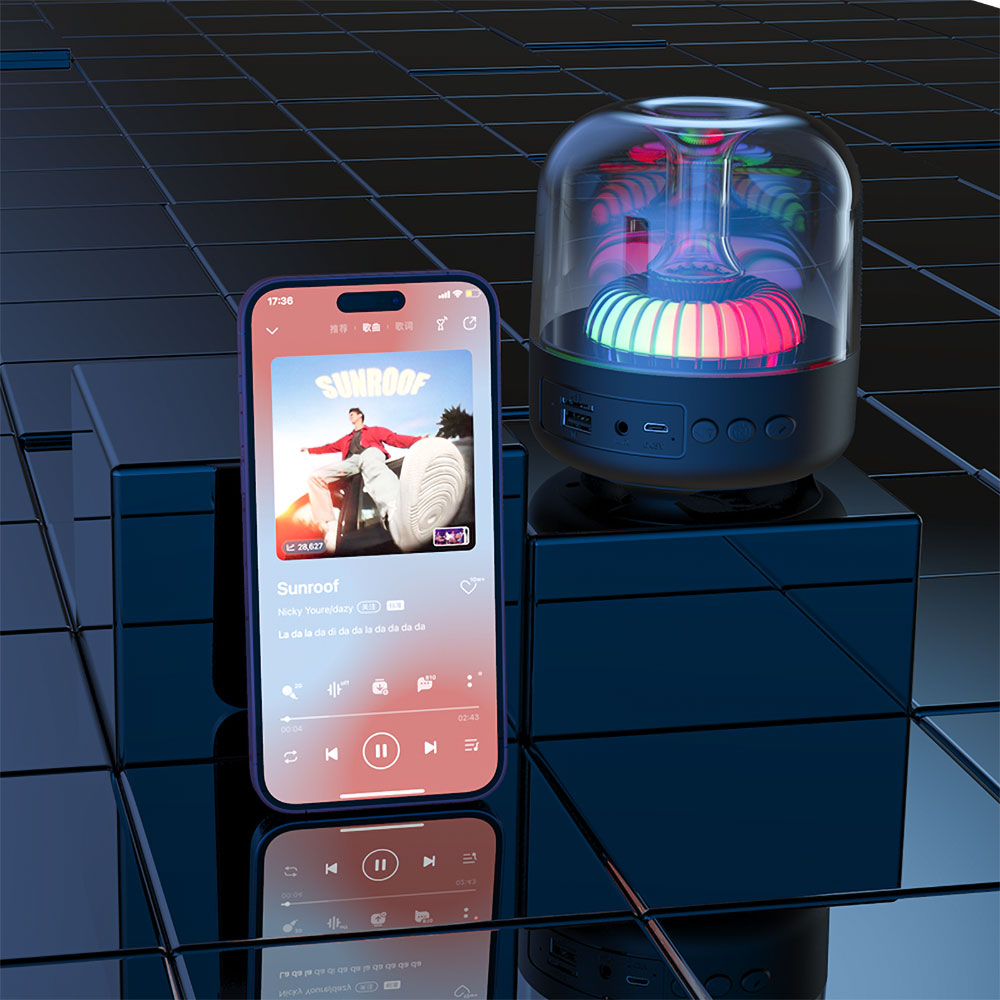 Recci RSK-W31 Amber Serisi FM/TF/AUX Hi-Fi RGB Işıklı Wireless Bluetooth 5.0 Speaker Hoparlör 5W 500mAh Siyah