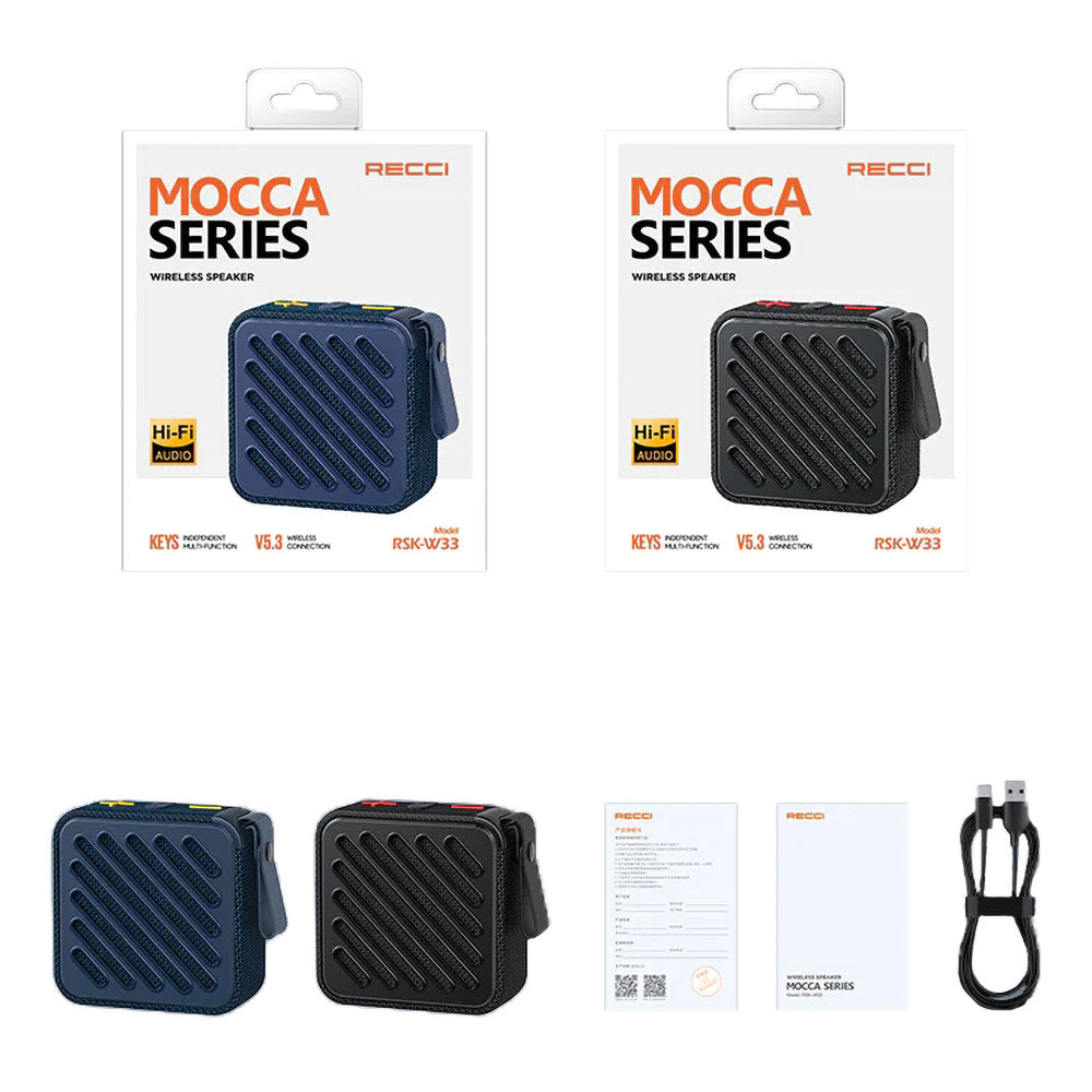 Recci RSK-W33 Mocca Serisi TF/AUX/USB Askılı Akıllı Wireless Bluetooth 5.3 Speaker Hoparlör Siyah