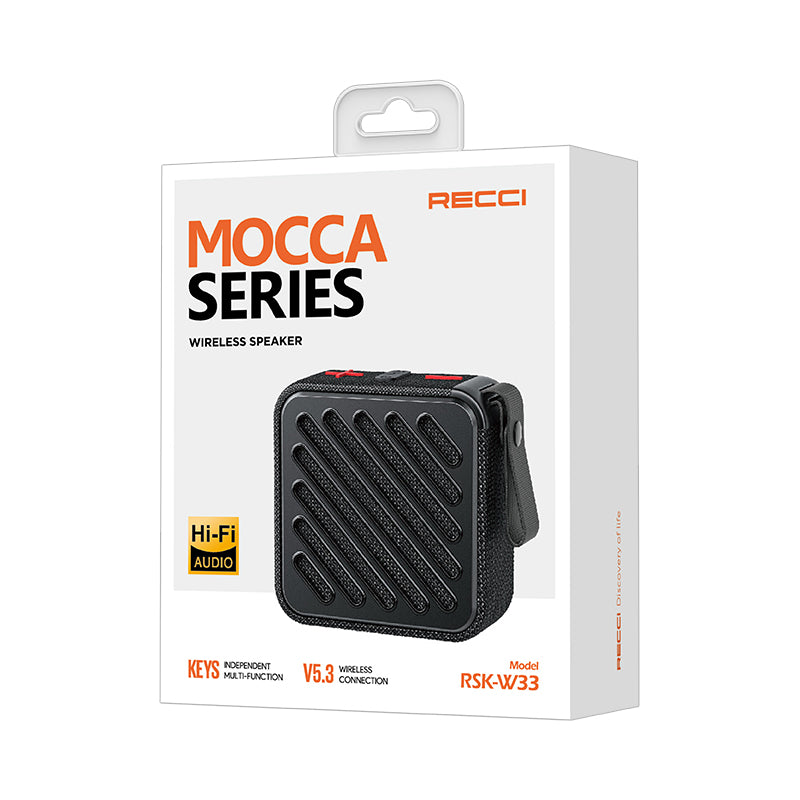 Recci RSK-W33 Mocca Serisi TF/AUX/USB Askılı Akıllı Wireless Bluetooth 5.3 Speaker Hoparlör Siyah