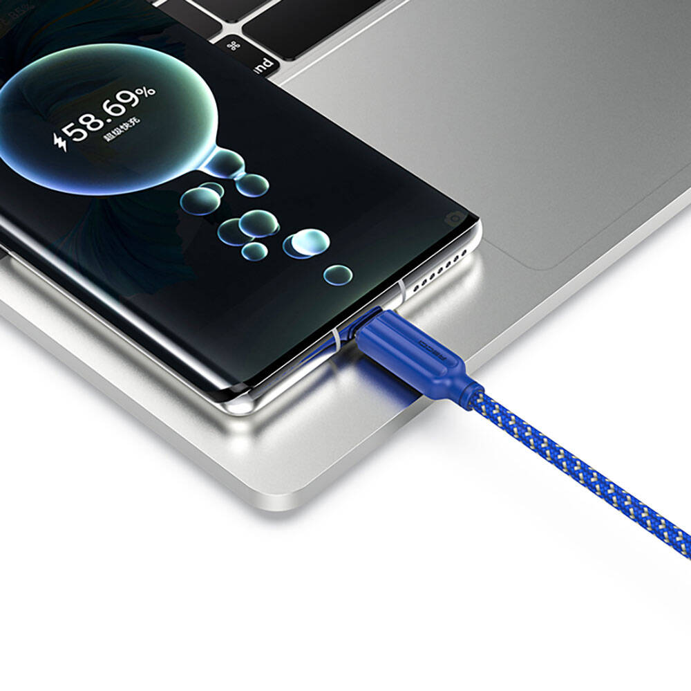Recci RTC-N23C 3A Hızlı Şarj Özellikli Type-C to USB-A Kablo 1M Mavi