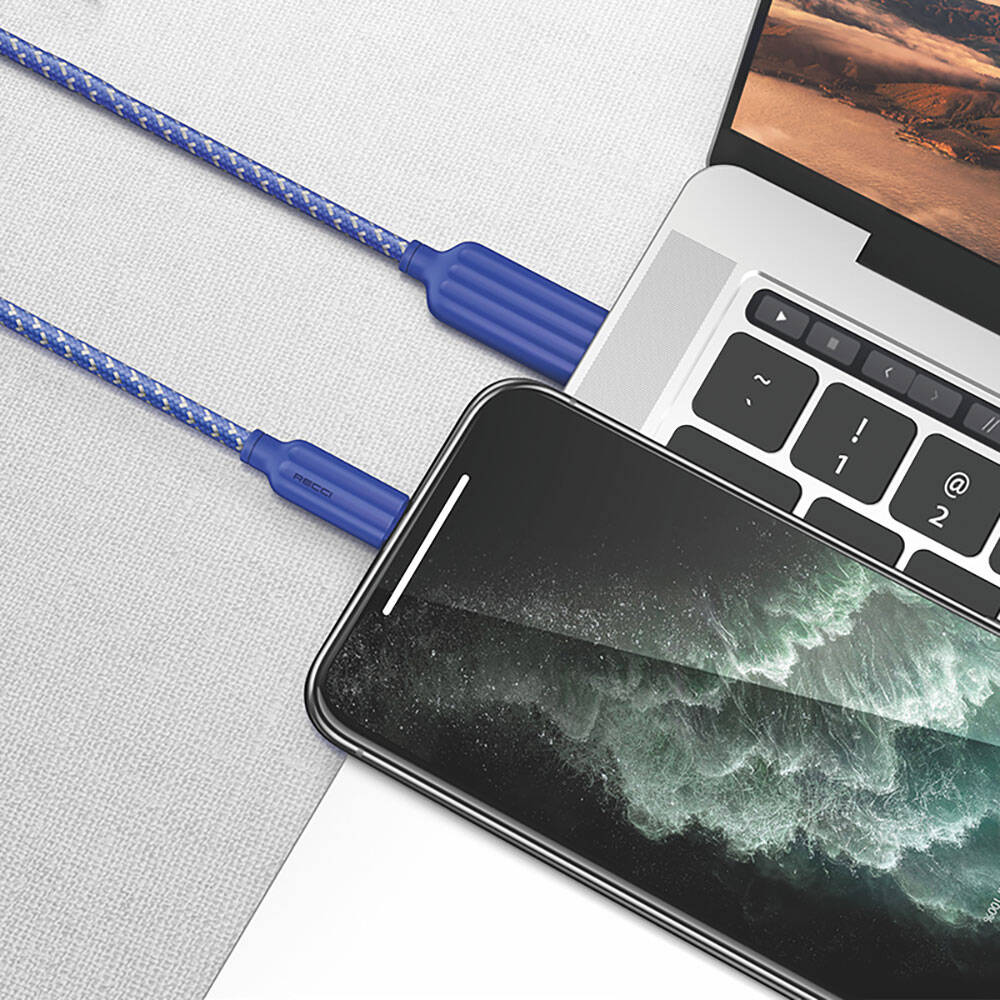 Recci RTC-N23L 2.4A Hızlı Şarj Özellikli Lightning to USB-A Kablo 1M Mavi