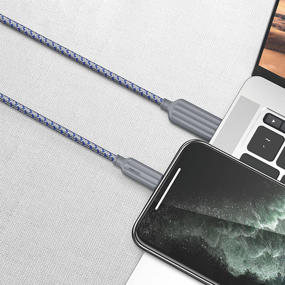 Recci RTC-N23L 2.4A Hızlı Şarj Özellikli Lightning to USB-A Kablo 1M Gri