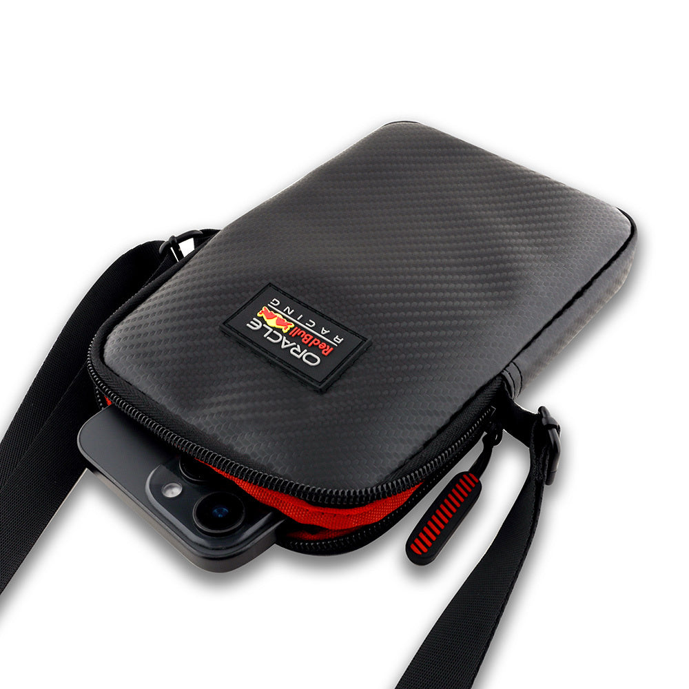 Redbull Orjinal Lisanslı PU Karbon Fiber Tasarımlı Çapraz Vücut Aksesuar Çantası Siyah