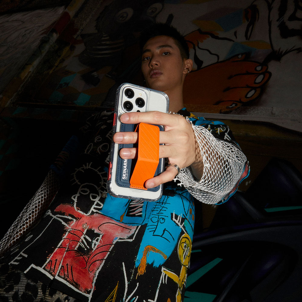 SkinArma Kado 2 Hazneli Magnetik Standlı Kartlık Lacivert-Turuncu