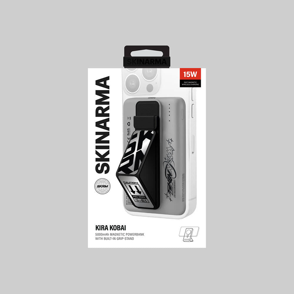 SkinArma Kira Kobai Holografik Tasarımlı Standlı Wireless ve PD Hızlı Şarj Özellikli Powerbank 15W 5000mAh Gümüş