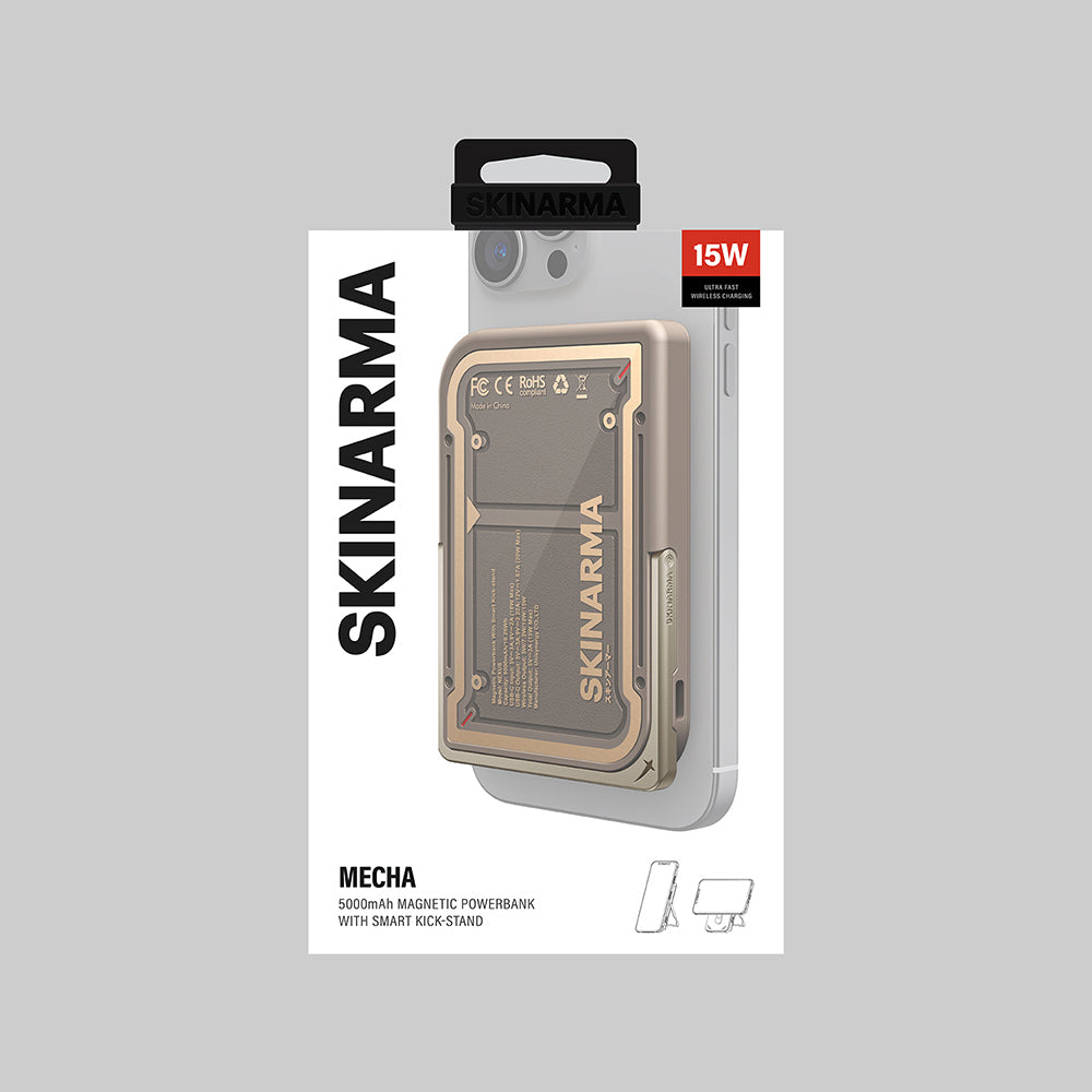 Skinarma Nexus Mecha Kablosuz ve PD Hızlı Şarj Özellikli Metal Standlı Taşınabilir Powerbank 20W 5000mAh Gold