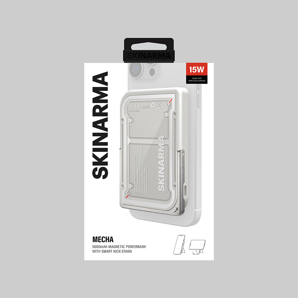 Skinarma Nexus Mecha Kablosuz ve PD Hızlı Şarj Özellikli Metal Standlı Taşınabilir Powerbank 20W 5000mAh Siyah