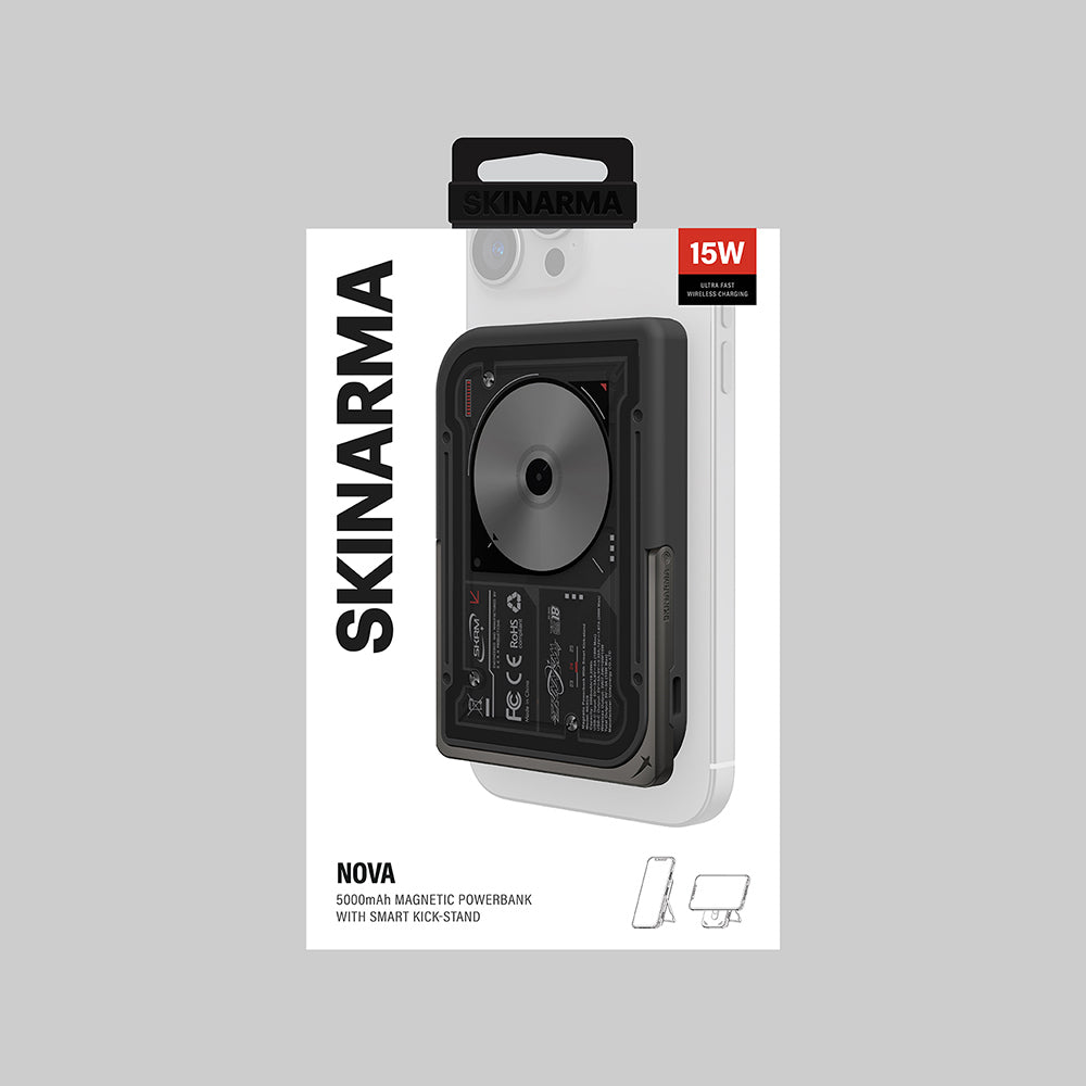 Skinarma Nexus Nova Kablosuz ve PD Hızlı Şarj Özellikli Standlı Taşınabilir Powerbank 20W 5000mAh Açık Gri