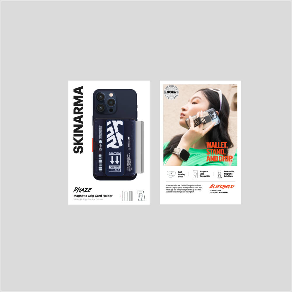 SkinArma Phaze Buton Tasarımlı 2 Hazneli Magnetik Standlı Kartlık Mavi
