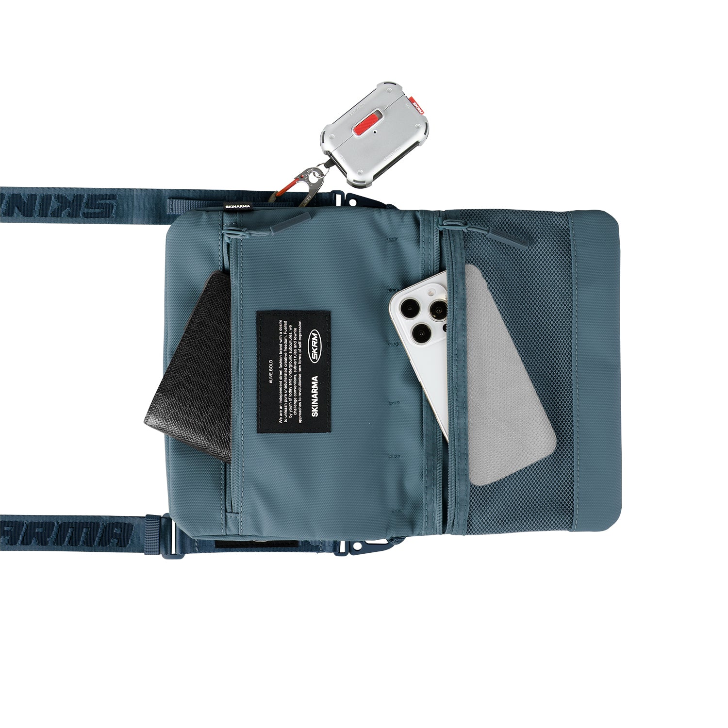 Skinarma Satchel Juno Desenli Naylon Scout Bilek Askı Kayışlı Aksesuar Çantası Gri