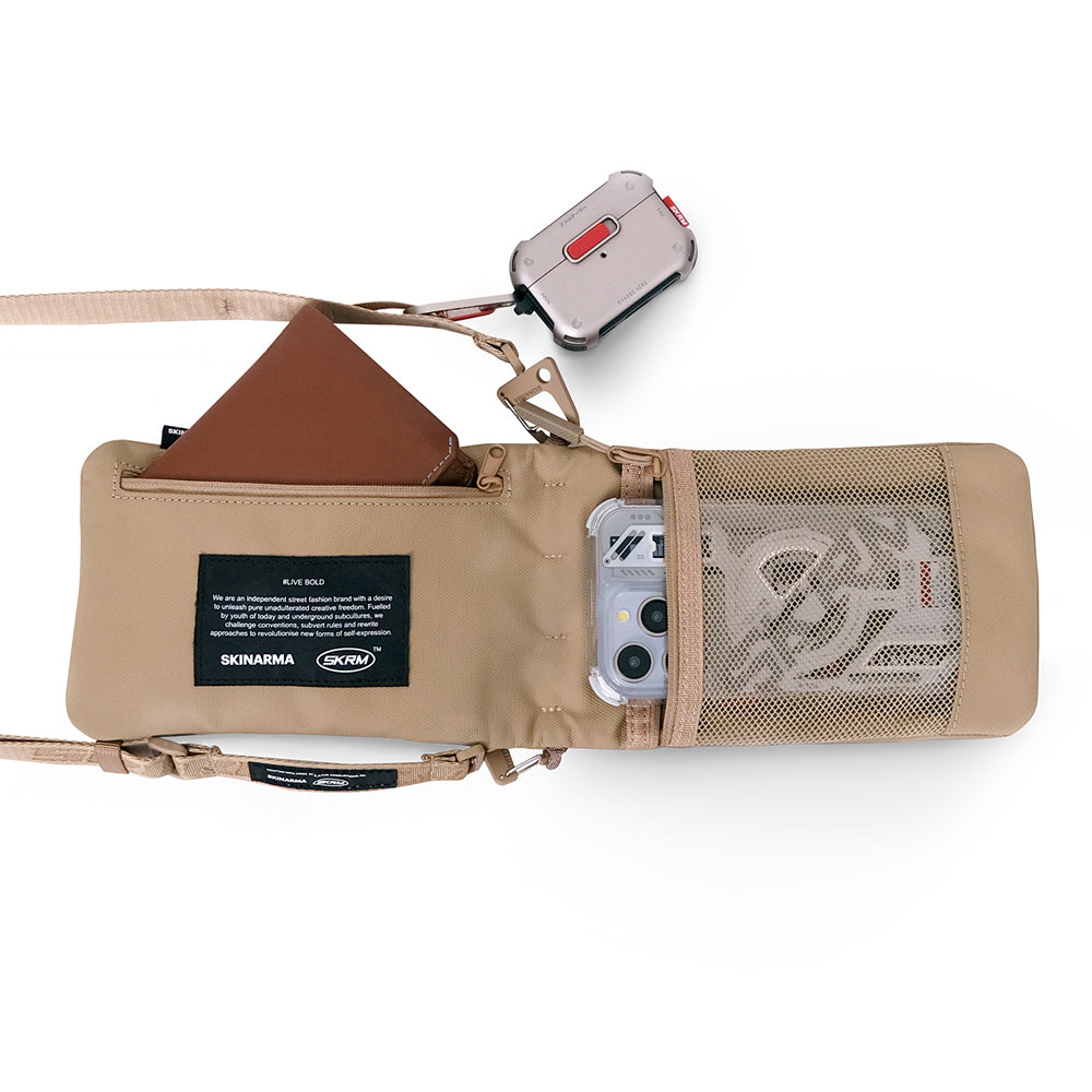 Skinarma Sling Pouch Juno Cross-Hatch Desenli Naylon Scout Boyun Askı Kayışlı Çapraz Vücut Çantası Turuncu
