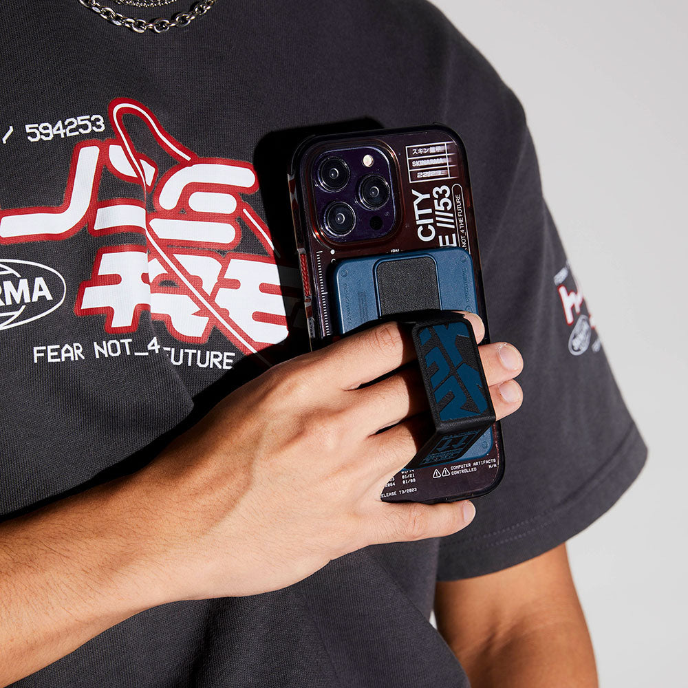 SkinArma Spunk Serisi Standlı PU Deri Kartlık Mavi