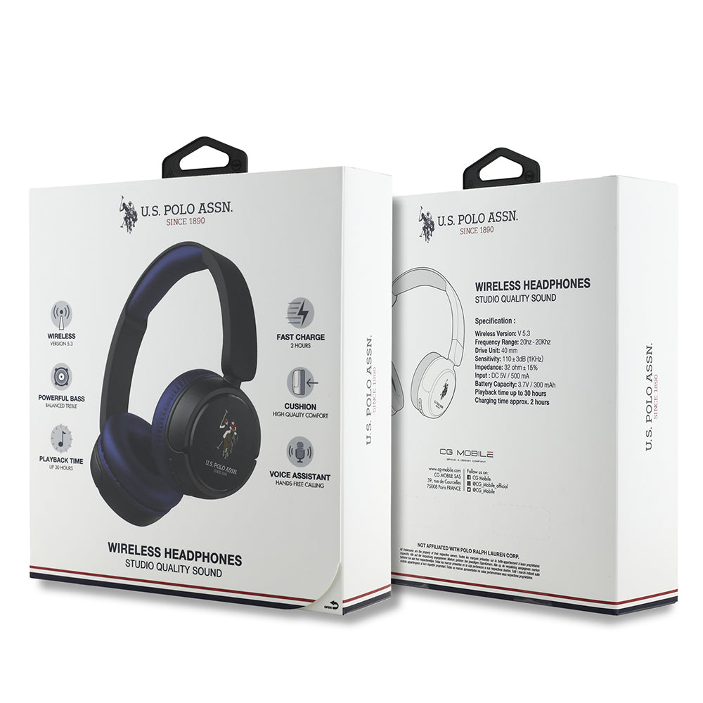 U.S Polo Assn. Orjinal Lisanslı Katlanabilir Ayarlanabilir Baskı Logolu Kulak Üstü Bluetooth Kulaklık v5.3 Lacivert