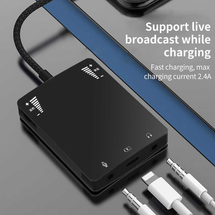 Wiwu 3 in 1 Live Broadcast Lightning Ses Adaptörü Siyah