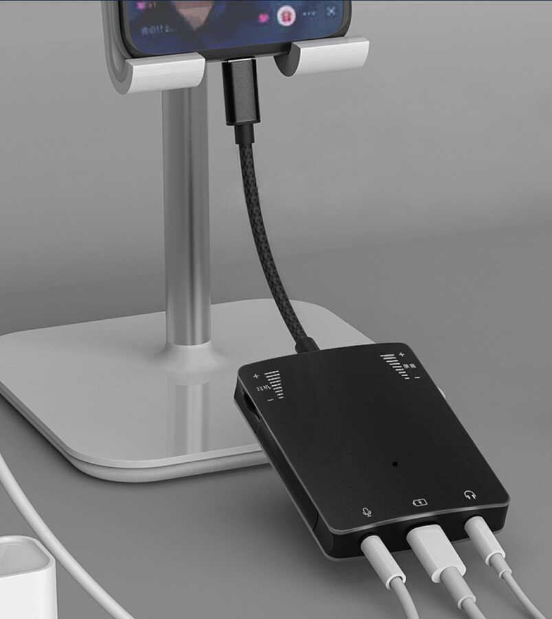 Wiwu 3 in 1 Live Broadcast Lightning Ses Adaptörü Siyah