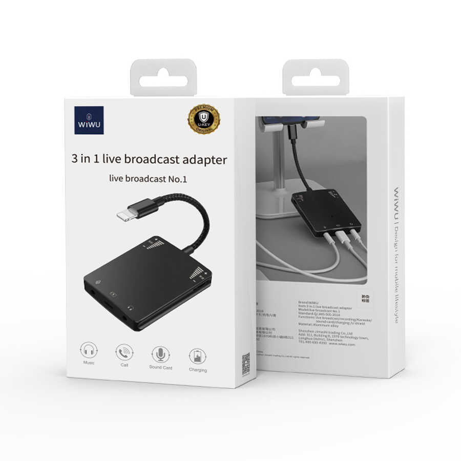 Wiwu 3 in 1 Live Broadcast Lightning Ses Adaptörü Siyah