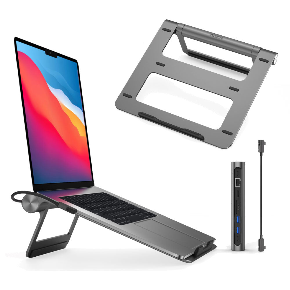 Wiwu A821CH 8in1 Hub Bağlantı İstasyonlu Notebook Laptop Standı PD3.0/USB3.0/RJ45 (1000Mbps)/SD/TF/HDMI (4K@30Hz) Gri