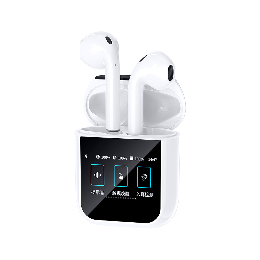 Wiwu Airbuds T24 Dokunmatik LCD Ekranlı TWS Bluetooth Kulaklık v5.4 Beyaz