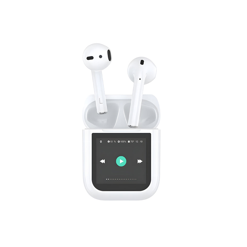 Wiwu Airbuds T24 Dokunmatik LCD Ekranlı TWS Bluetooth Kulaklık v5.4 Beyaz