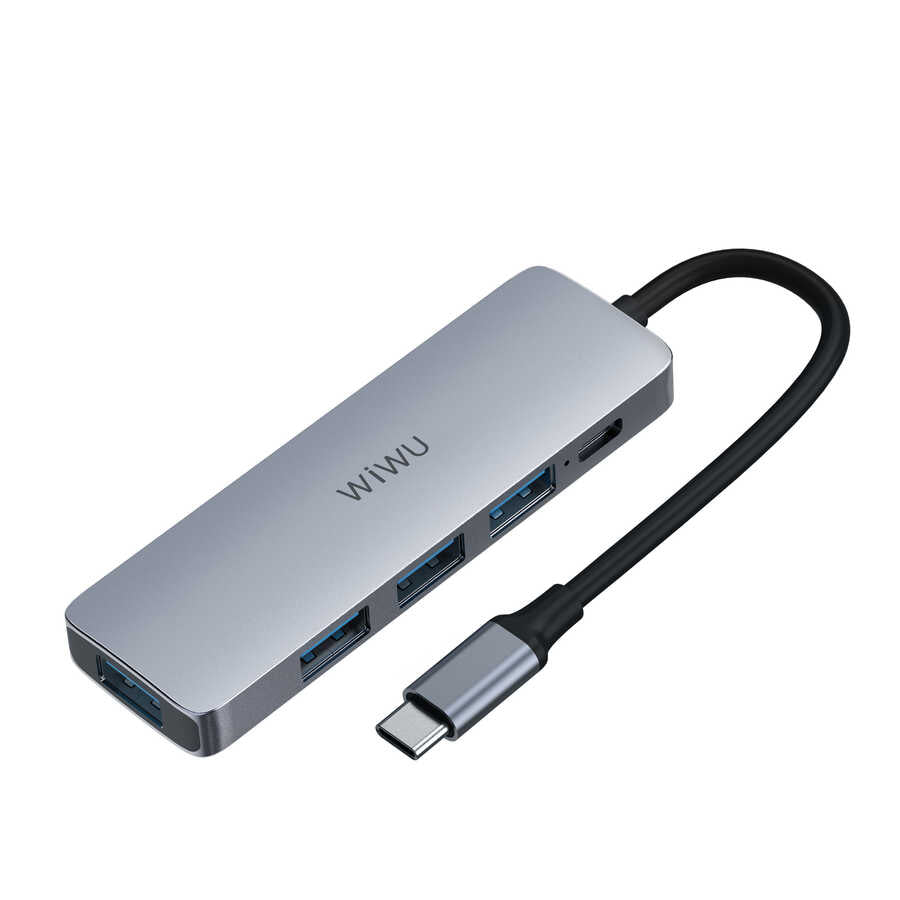 Wiwu Alpha A541BC 5 in 1 Type-C Hub 60W Pd Şarj Destekli Usb Çoğaltıcı Gri