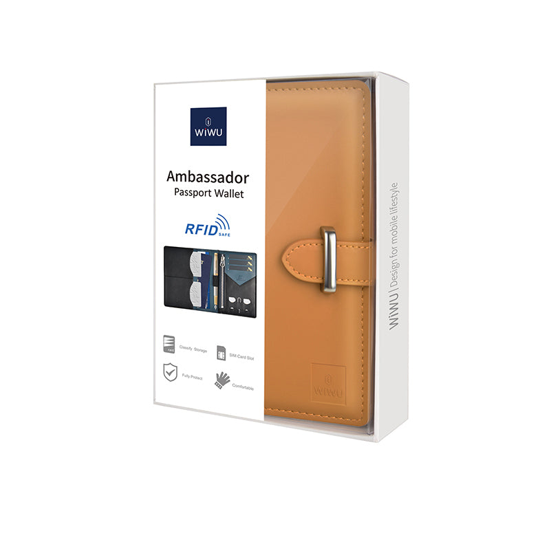 Wiwu Ambassador Passport Wallet Pasaport Kart Sim Bölmeli Cüzdan PU Deri Siyah