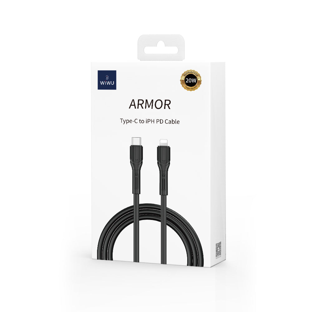 Wiwu Armor Wİ-C005 Kablo Ucu Korumalı Tasarım 20W Hızlı Şarj Özellikli Type-C to Lightning PD Kablo 1M Siyah