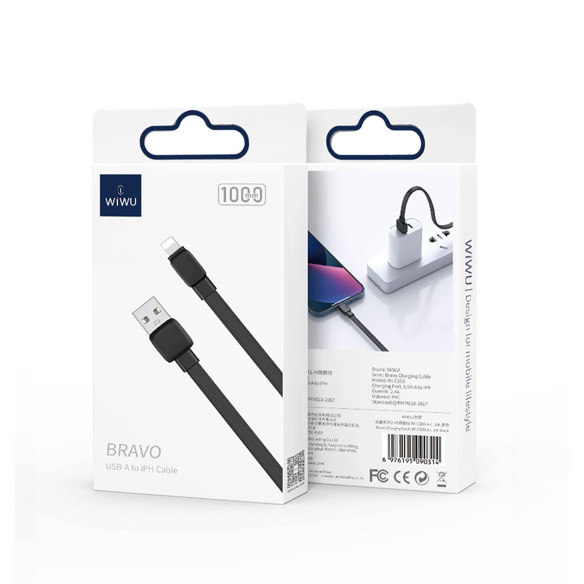 Wiwu Bravo Wİ-C003 Yassı Tasarım Lightning Usb Kablo 1M Beyaz