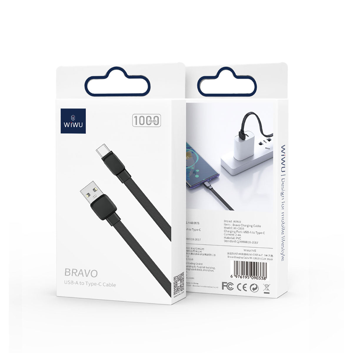 Wiwu Bravo Wİ-C003 Yassı Tasarım Type-C Usb Kablo 1M Beyaz