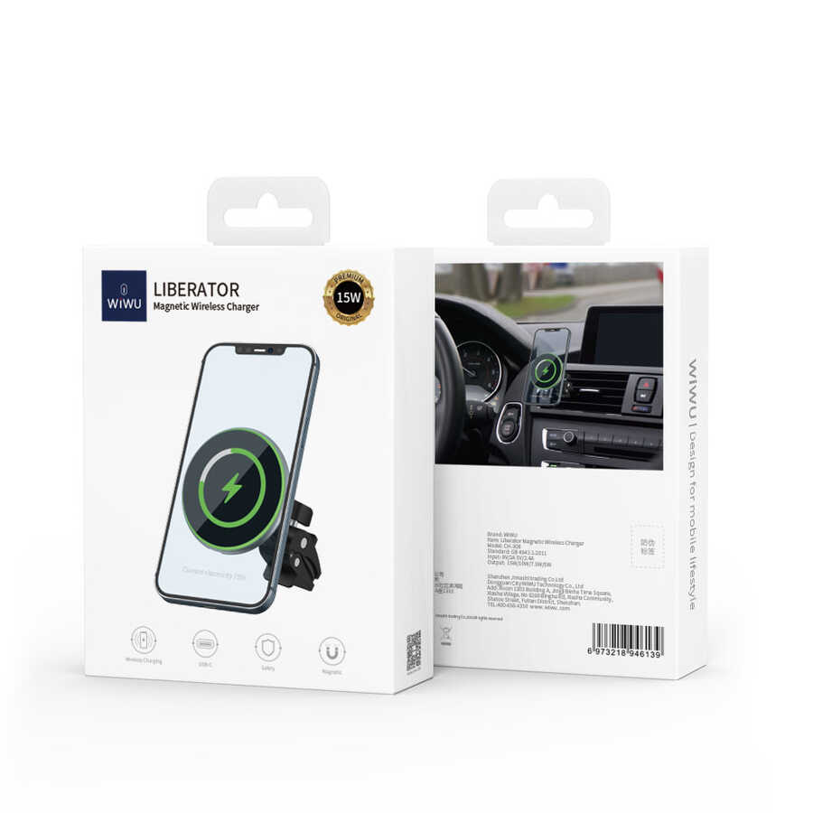 Wiwu CH-308 Magnetic Wireless Charging Car Mount Araç Telefon Tutucu Siyah