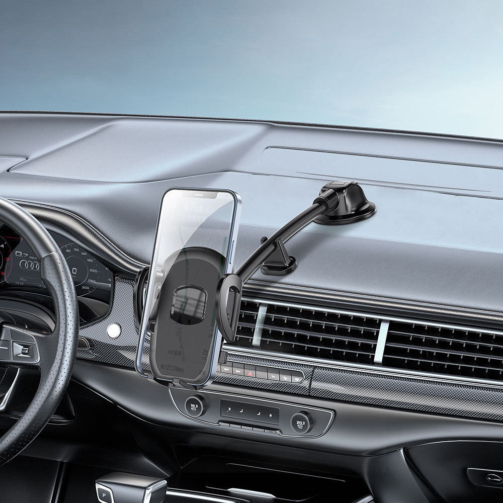 Wiwu CH016 Otomatik Mekanizmalı Esnek Spiralli Vantuzlu Tasarım Araç Telefon Tutucu Siyah