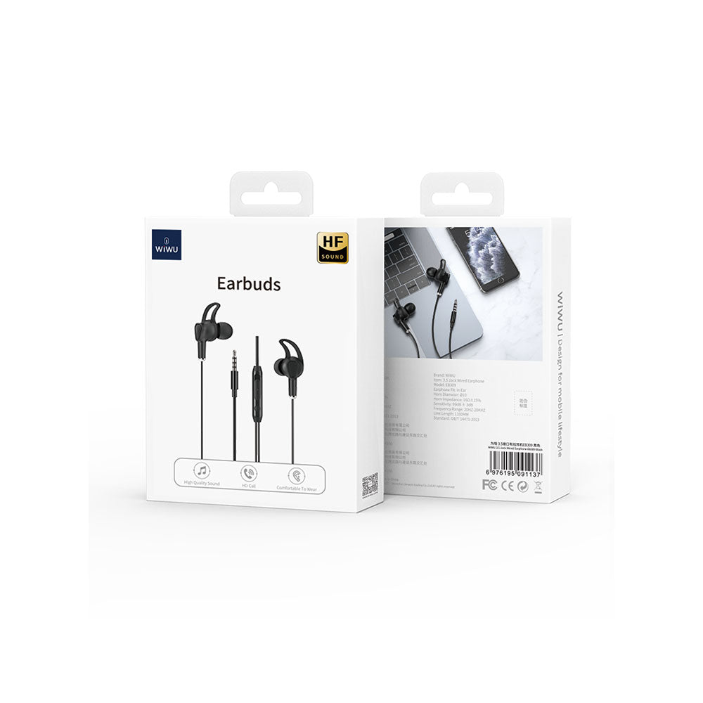 Wiwu EB309 Hi-Fi Ses Kaliteli 3.5mm Kulakiçi Kulaklık Siyah