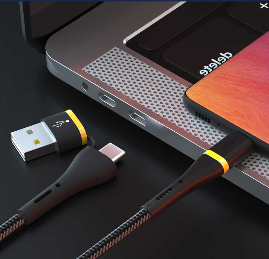 Wiwu ED-105 2 in 1 USB A- Type-C to Lightning Elite Data Kablo Siyah