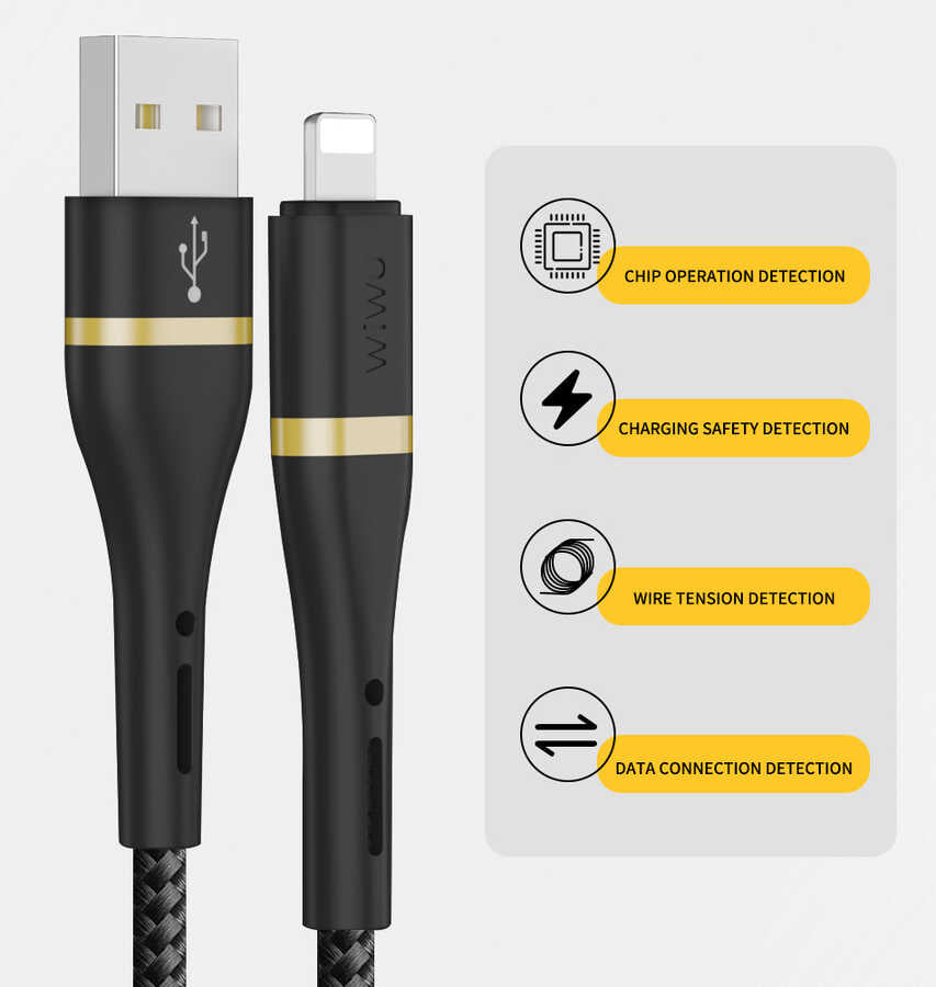 Wiwu ED-105 2 in 1 USB A- Type-C to Lightning Elite Data Kablo Siyah