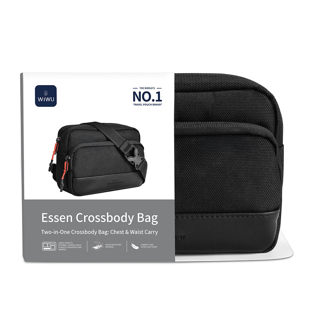 Wiwu Essen Serisi Suya Dayanıklı 1200D Polyester Kumaş Çapraz Vücut Çantası Siyah