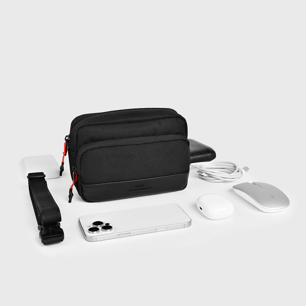 Wiwu Essen Serisi Suya Dayanıklı 1200D Polyester Kumaş Çapraz Vücut Çantası Siyah