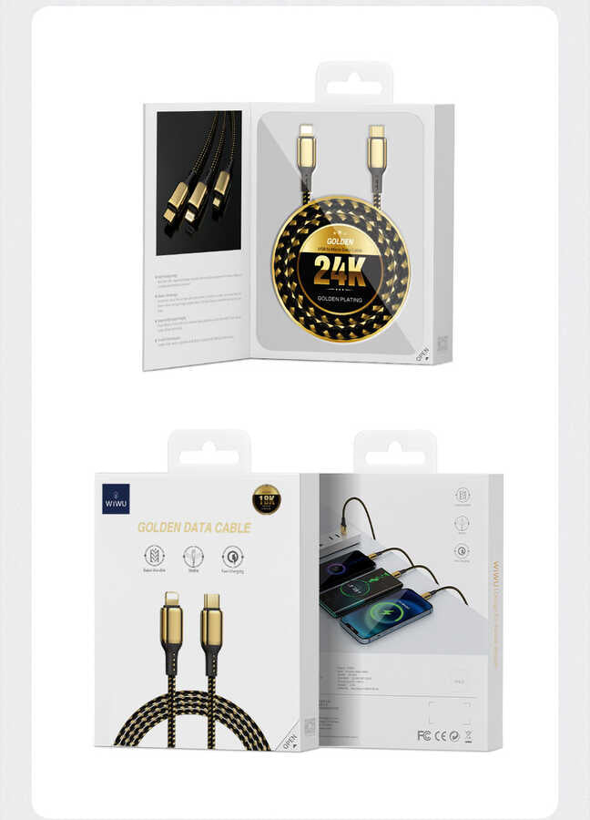 Wiwu Golden Series GD-103 Lightning To PD Data Kablo 3M Gold