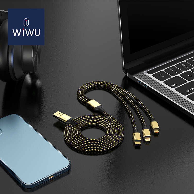 Wiwu Golden Series GD-104 3 in 1 Data Kablo 1.2M Gold