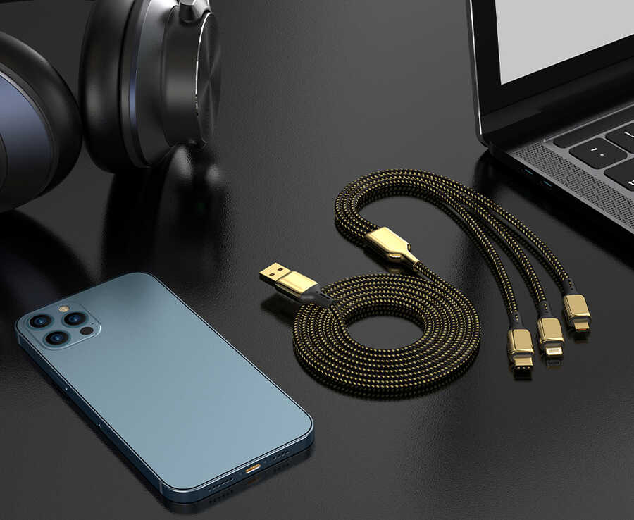 Wiwu Golden Series GD-104 3 in 1 Data Kablo 1.2M Gold