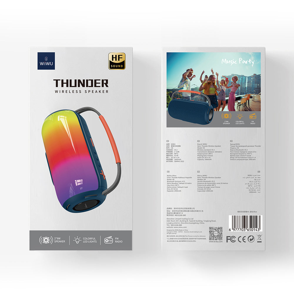 Wiwu H6 RGB Işıklı Askılı TWS Bluetooth Speaker Hoparlör v5.3 16W Mavi