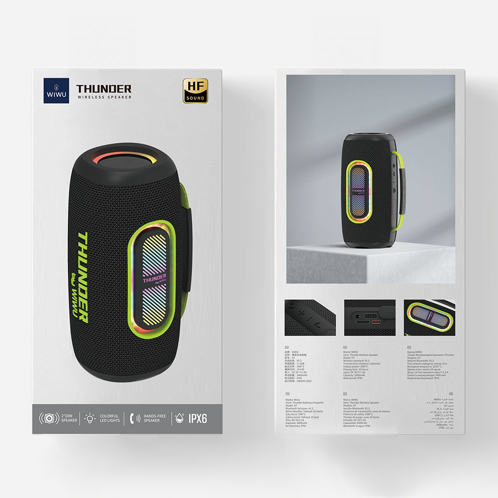 Wiwu H7 RGB Işıklı Askılı TWS Bluetooth Speaker Hoparlör v5.3 40W Siyah