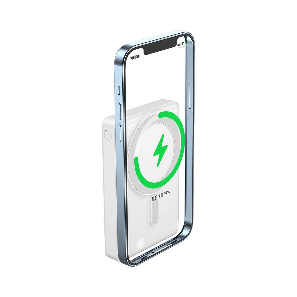 Wiwu JC-20 Hızlı Şarj Özellikli Standlı M-safe Wireless Transparan Powerbank 15W 10000mAh Beyaz