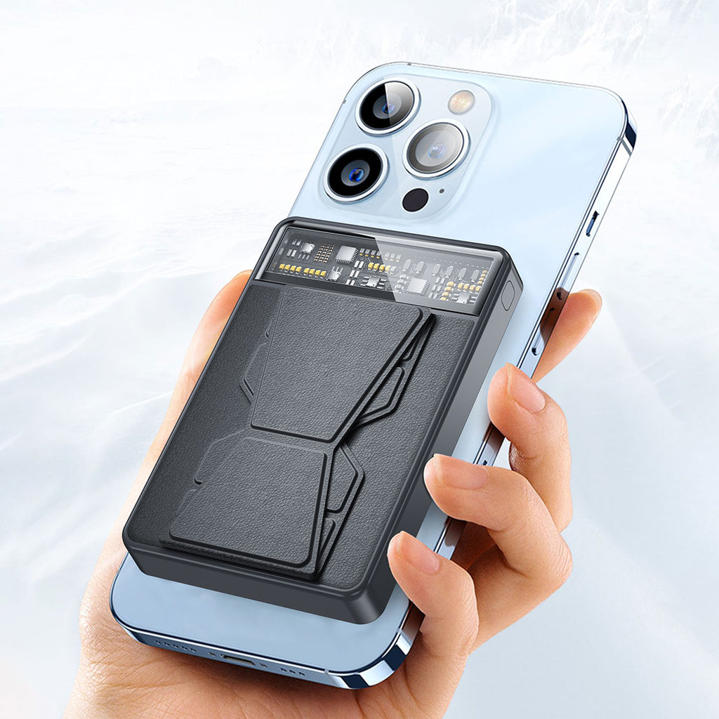 Wiwu JC-20 Hızlı Şarj Özellikli Standlı M-safe Wireless Transparan Powerbank 15W 10000mAh Siyah