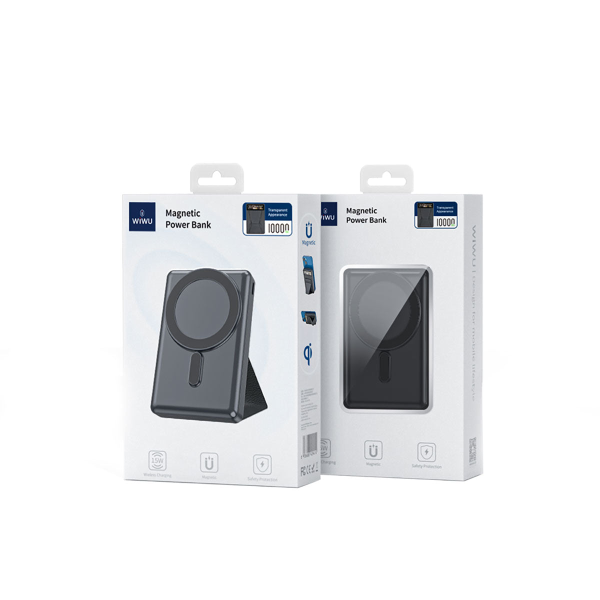 Wiwu JC-20 Hızlı Şarj Özellikli Standlı M-safe Wireless Transparan Powerbank 15W 10000mAh Beyaz